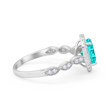 Art Deco Wedding Ring Oval Simulated Paraiba Tourmaline CZ 925 Sterling Silver